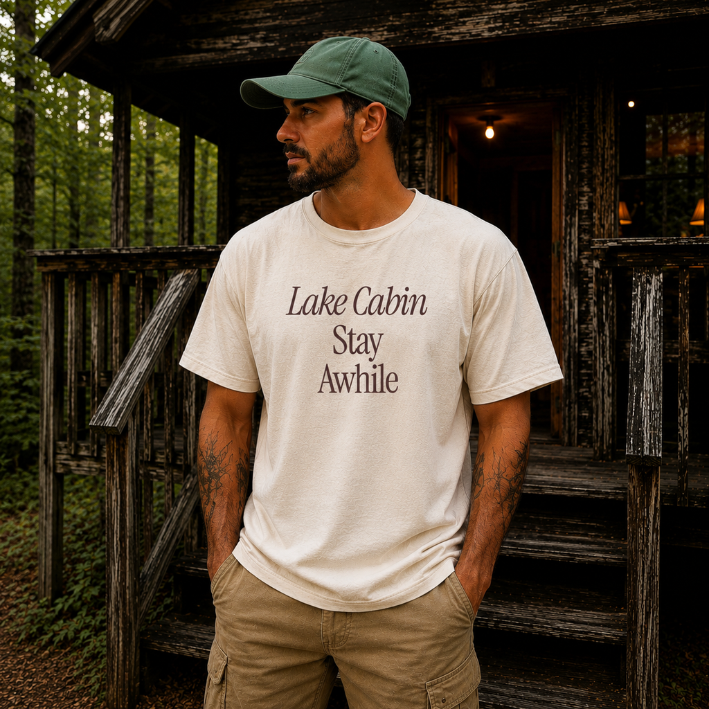 Lake Cabin Stay Awhile Tee